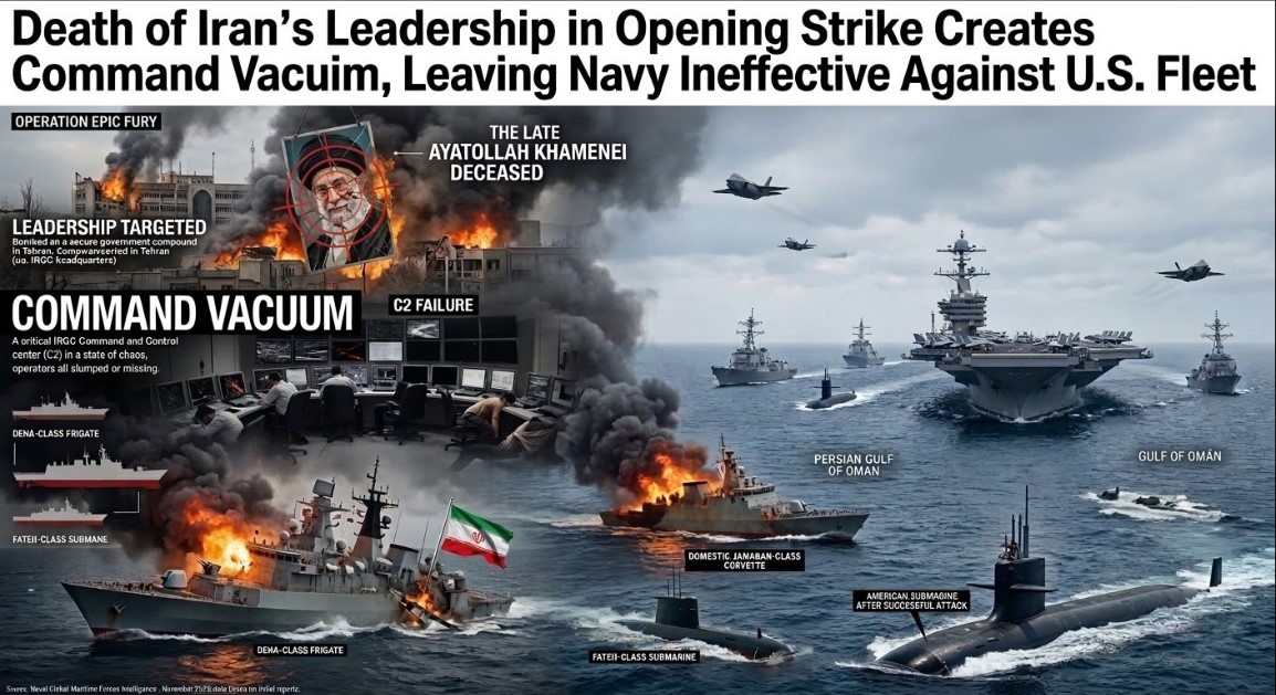 Death of Iran&rsquo;s Leadership in Opening Strike Creates Command Vacuum, Leaving Navy Ineffective Against U.S. Fleet