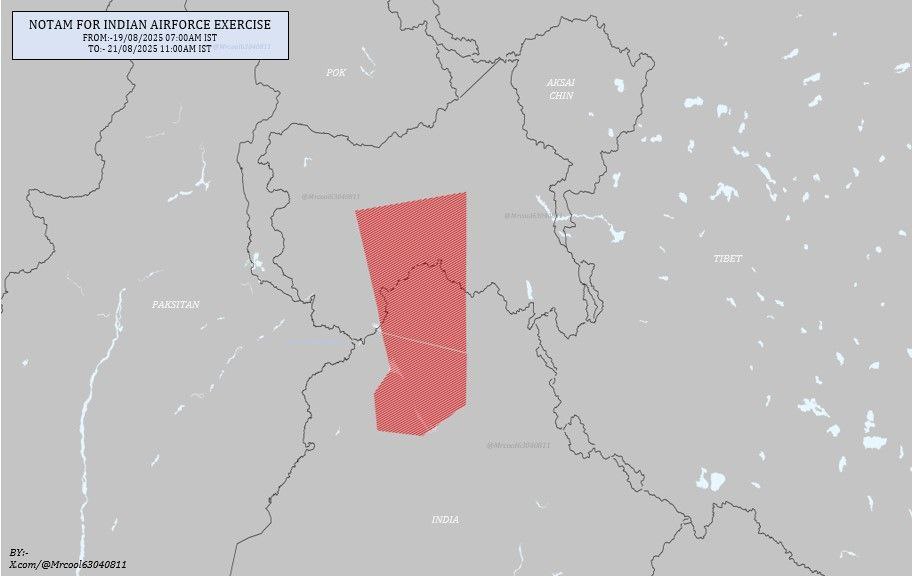 IAF Issues NOTAM for Air Exercise Over J&K and Punjab from August 19–21