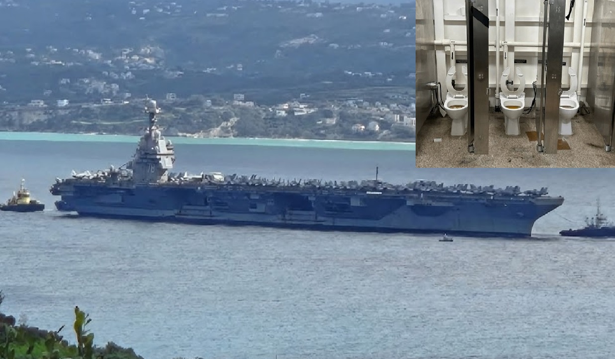 USS Gerald R. Ford Faces Ongoing Sewage System Challenges During Stop at Souda Bay En Route to Middle East