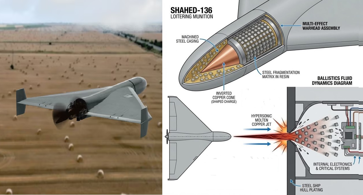 Shahed-136 Loitering Munition Uses Multi-Effect Warhead Design to Enable Precision Damage Against Armoured Targets