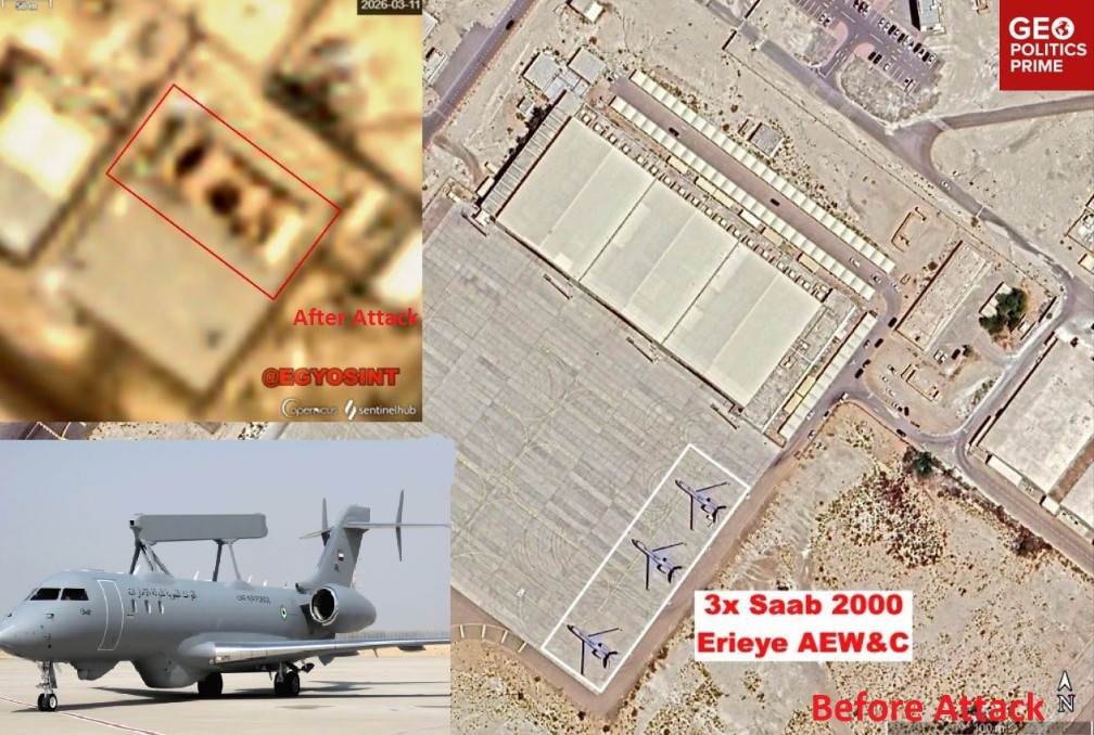 Satellite Imagery Indicates UAE Loses One Saab GlobalEye AEW&C Aircraft After Iranian Drone Strike on Al Dhafra Air Base