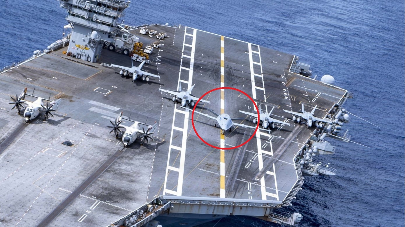 U.S. Navy Showcases MQ-25 Stingray Drone Aboard USS Nimitz During FLEETEX 250
