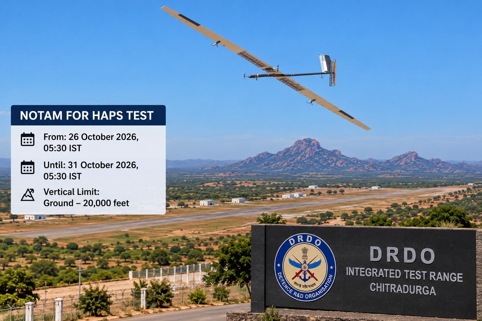India Issues NOTAM for High Altitude Pseudo Satellite Test at DRDO Chitradurga Facility