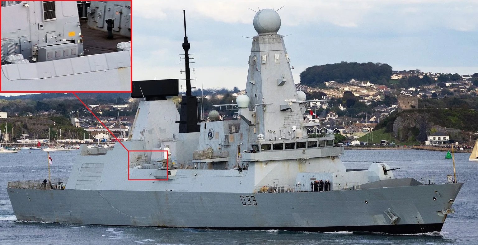 Royal Navy Type 45 Destroyer HMS Dauntless Fitted with New Launchers Believed to be Counter-Drone Interceptors