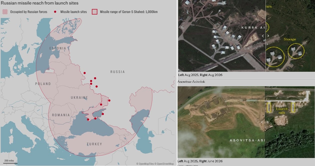 Russia Expands Drone Launch Network Near Ukraine and Belarus Borders, Putting NATO Territory Within Range