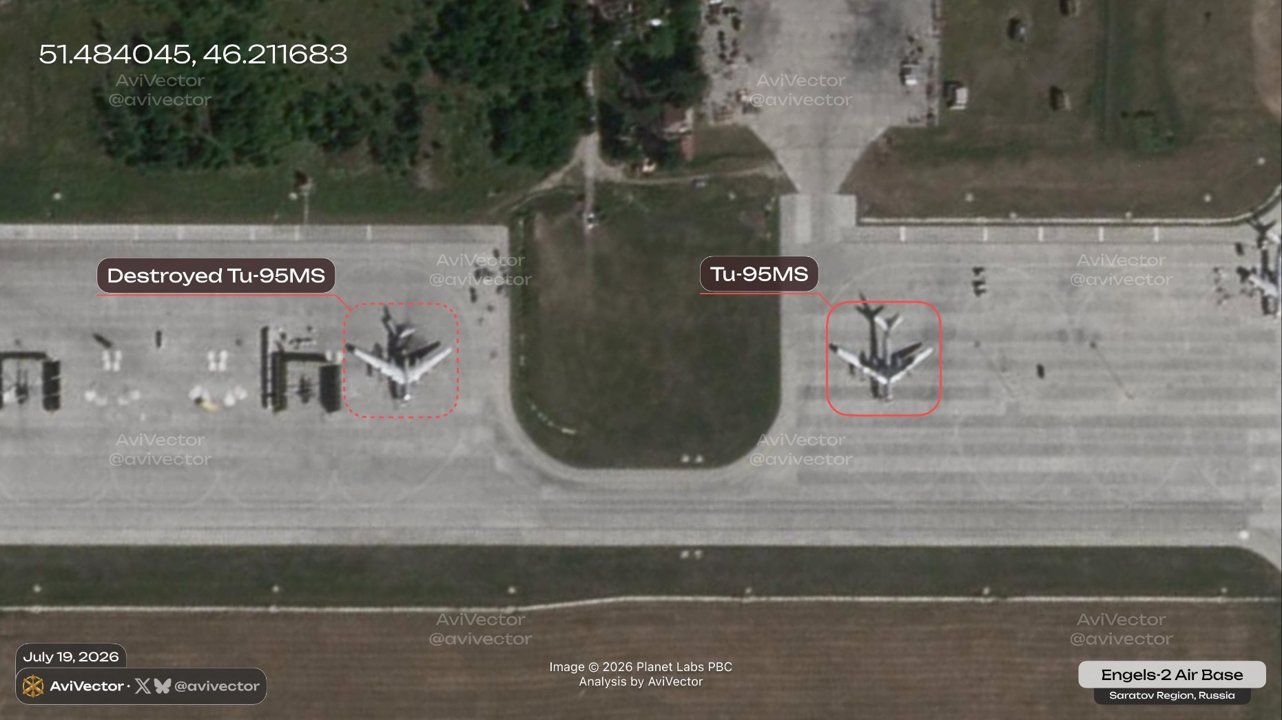 Satellite Images Confirm Russian Tu-95MS Bomber Destroyed After Ukrainian Drone Strike on Engels-2 Air Base