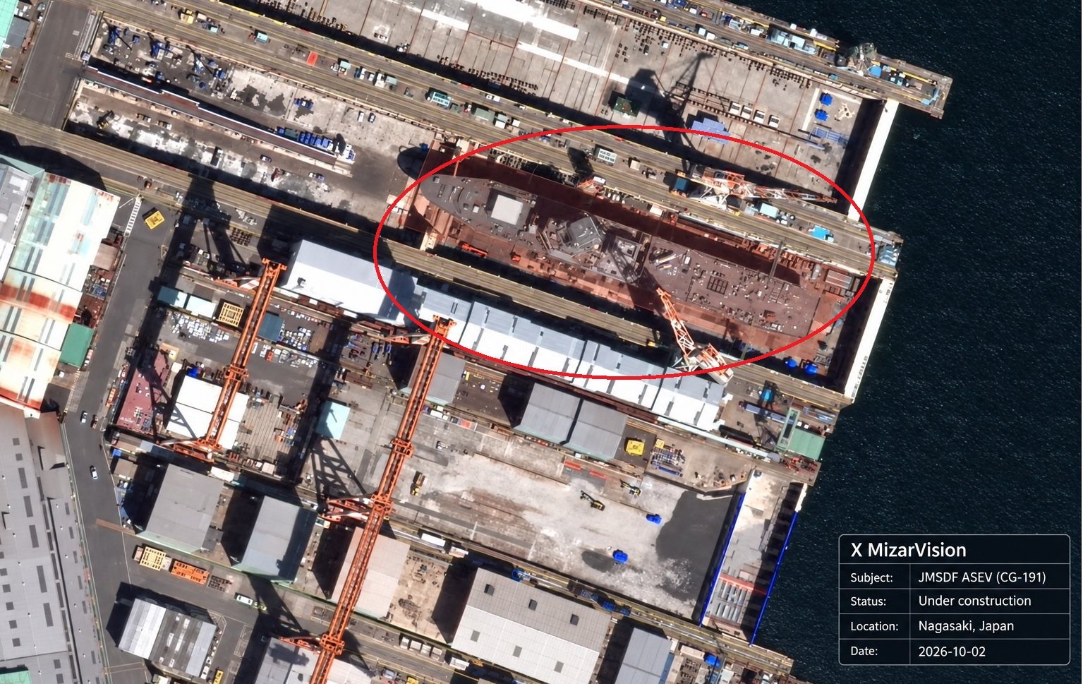 Satellite Images Show Japan&rsquo;s First Aegis-Equipped Vessel Taking Shape at Nagasaki Shipyard