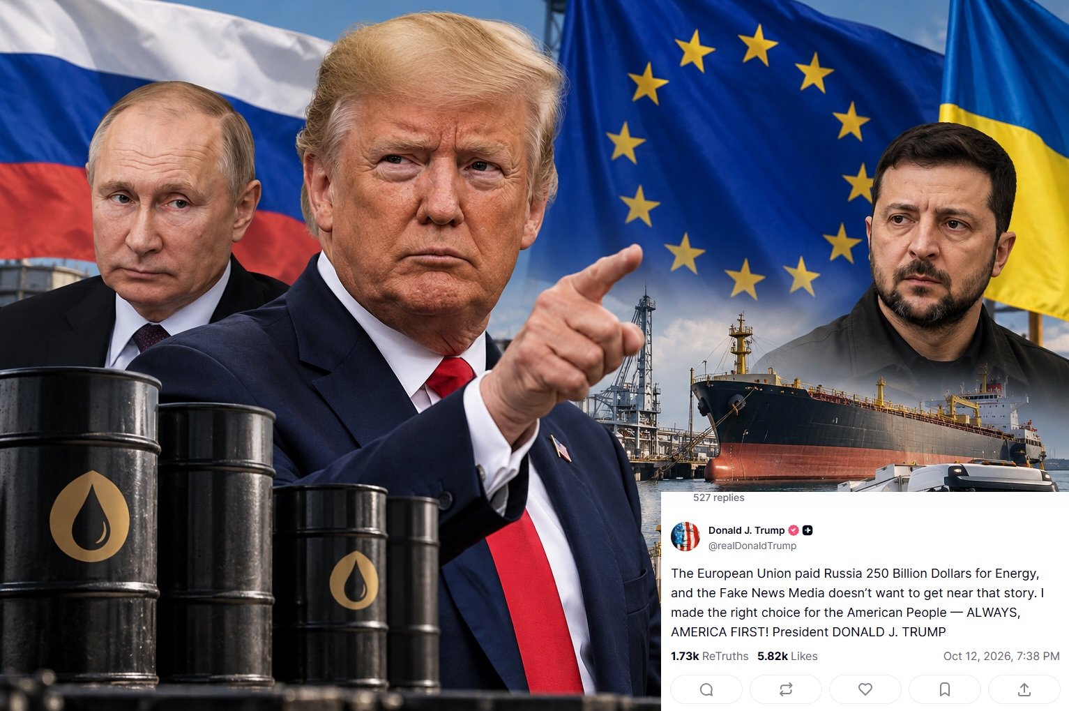 Trump Defends Russian Diesel Deal, Cites European Union&rsquo;s $250 Billion Energy Payments