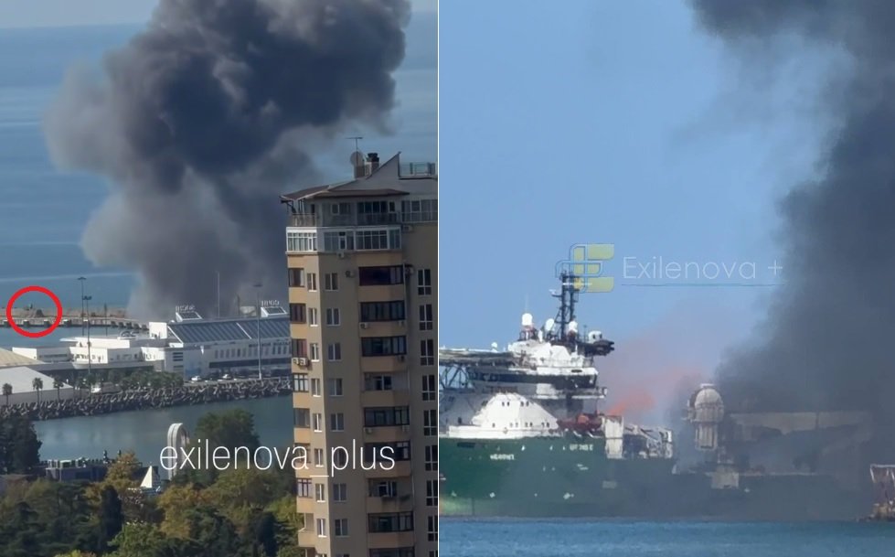 Ukrainian Naval Drone Strikes Russian Support Vessel in Sochi Port, Pantsir System Deployed Nearby