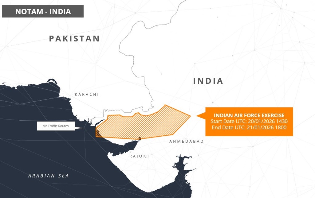 India Issues NOTAM for Indian Air Force Exercise Near Pakistan Border on 20&ndash;21 January 2026
