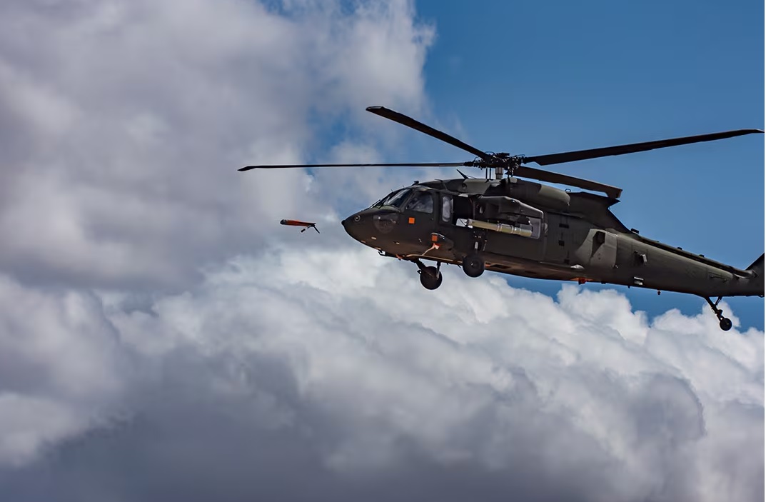 U.S. Army Completes First Flight Test of Medium-Range Air-Launched Effects from Black Hawk Helicopter