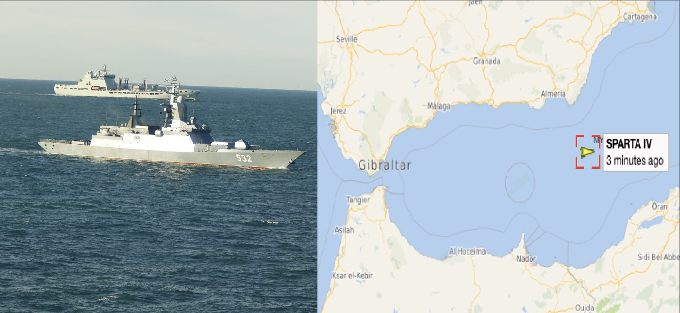 Russian Destroyer Escorts Two Sanctioned Cargo Ships on Mysterious Southbound Voyage