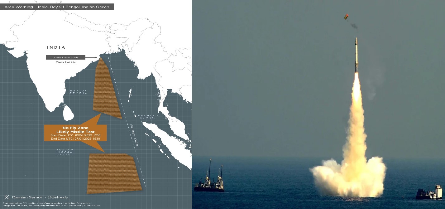 India Issues NOTAM (3,555 km) for Missile Test in Bay of Bengal January 5 to 7