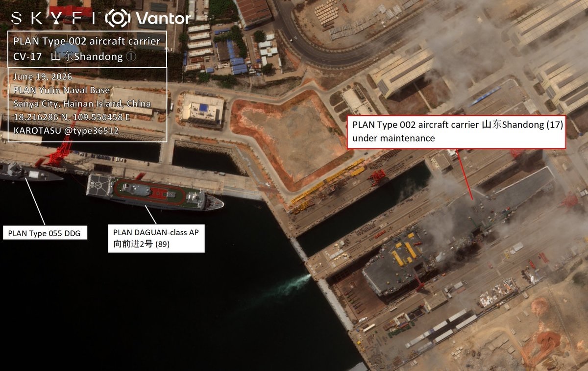Satellite Imagery Reveals PLAN Carrier Shandong's Extensive 5-Month Maintenance at Yulin Naval Base