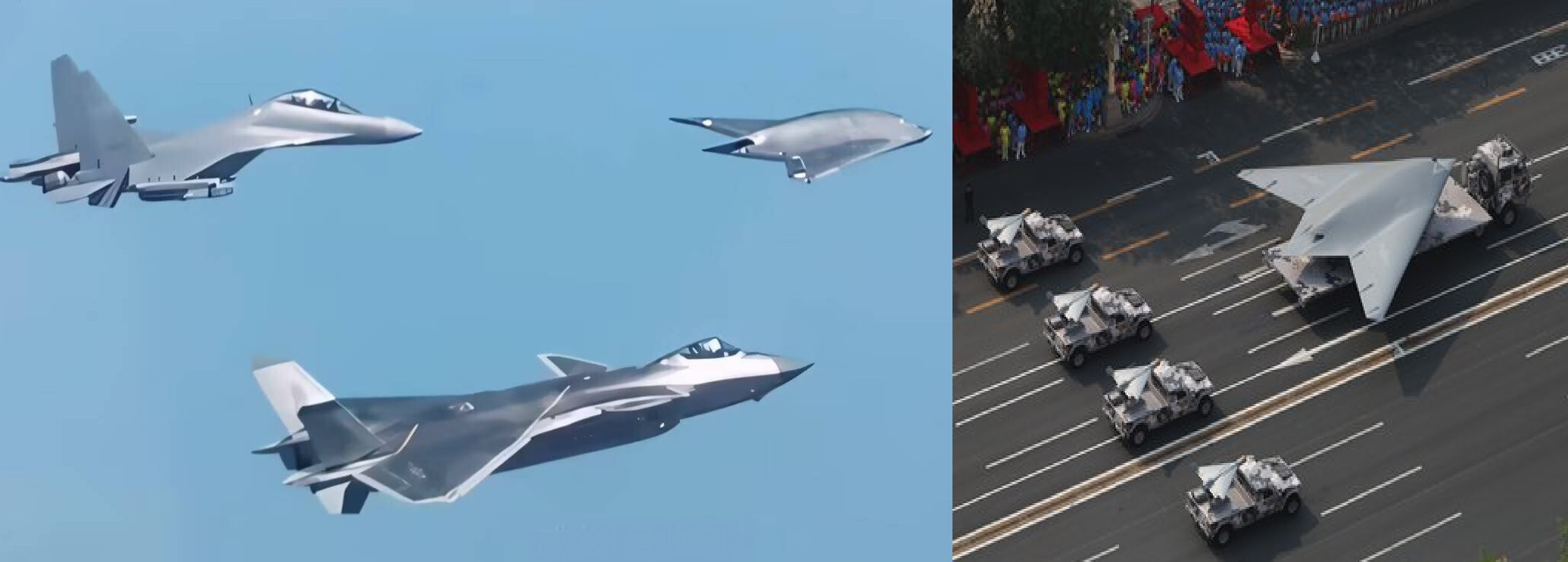 China Showcases GJ-11 ‘Dark Dragon’ Stealth Drone Flying With J-20 and J-16D in Anniversary Film
